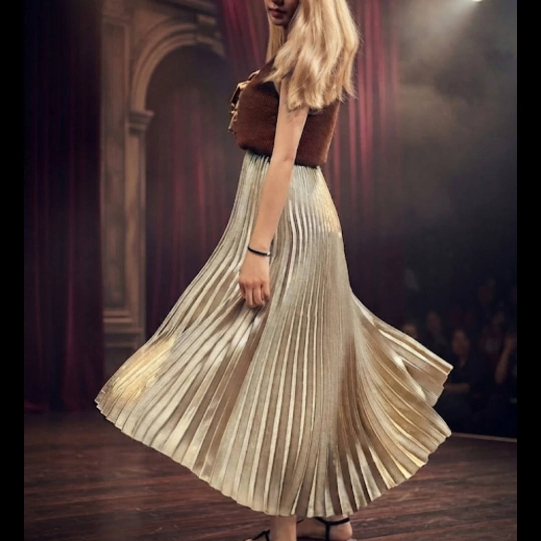 Metallic Pleated Midi Skirt - photo 2