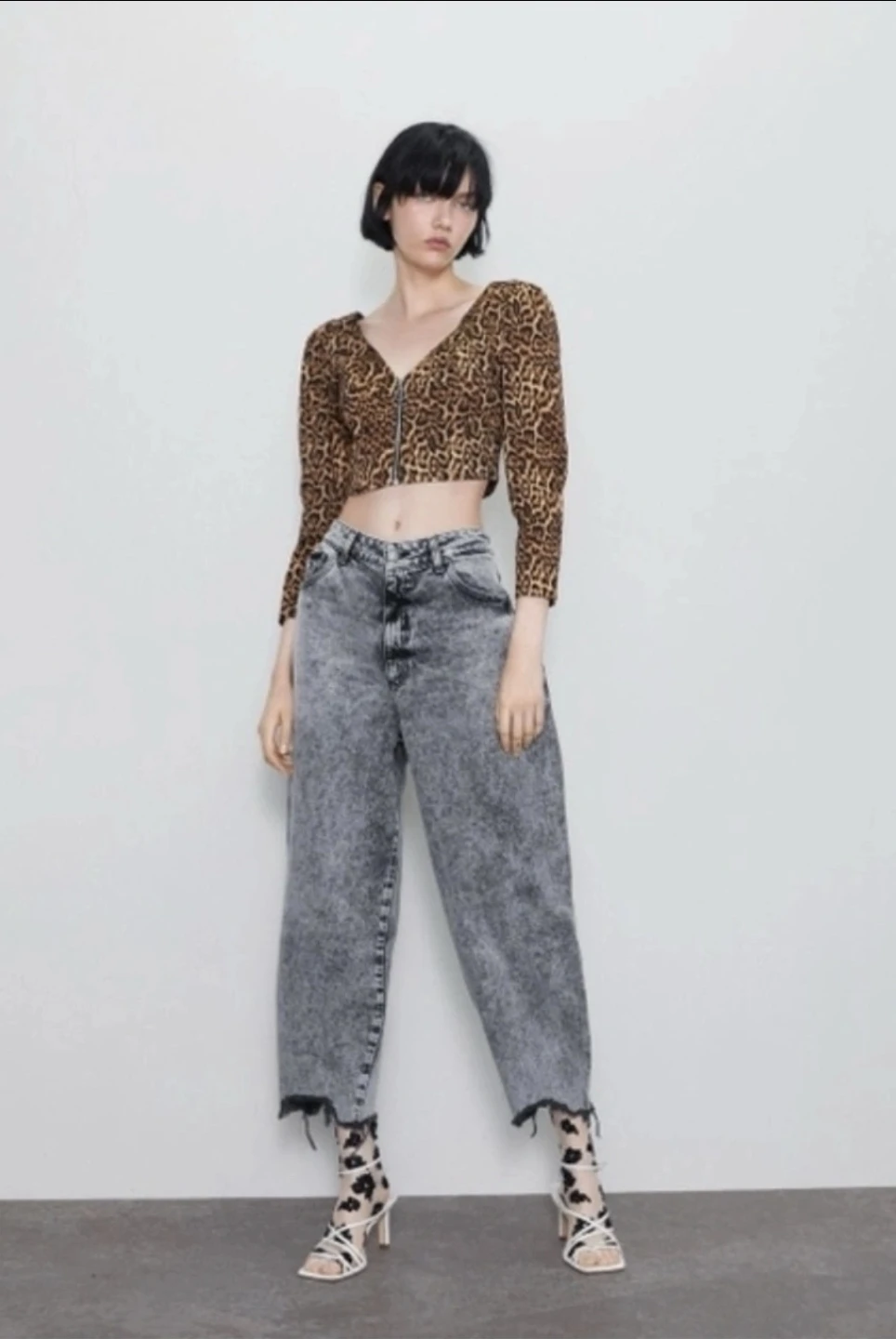 Zara Leopard Print Zip Cropped Top - photo 2