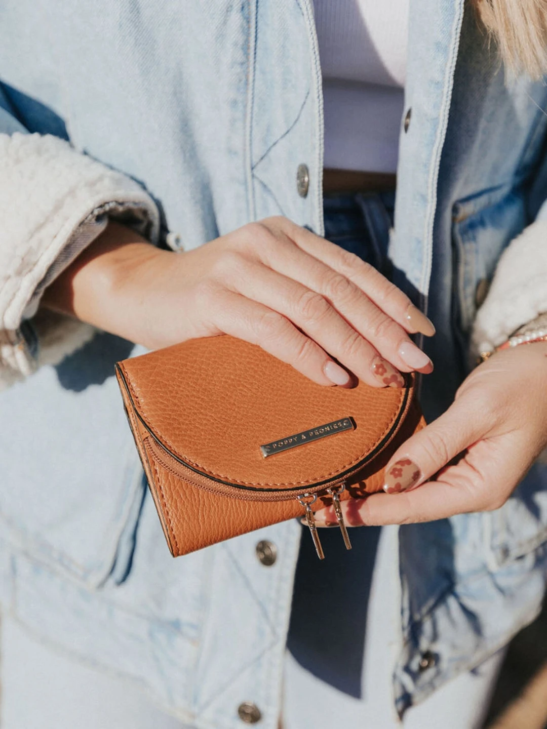 Poppy & Peonies Brown Faux Leather Trifold Wallet