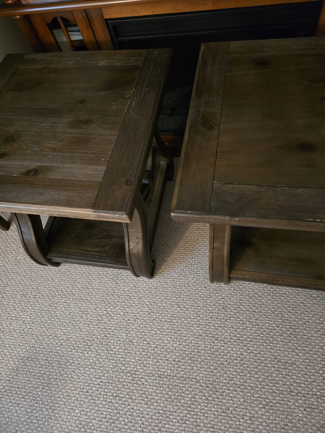 Set of 2 Dark Wood End Tables