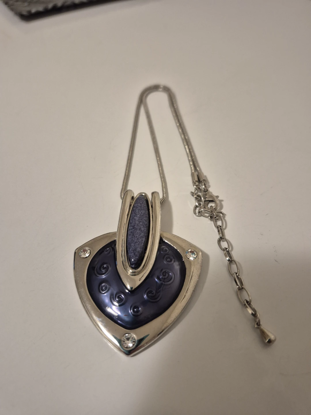 Silver Tone Pendant Necklace with Blue Stone Accent