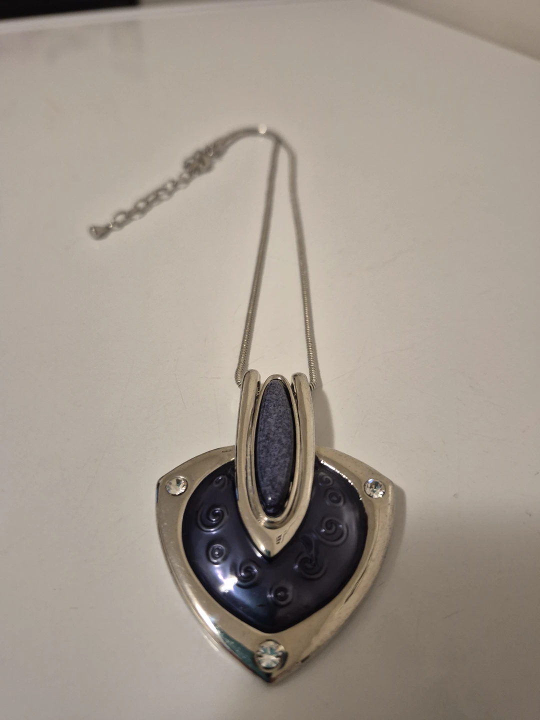 Silver Tone Pendant Necklace with Blue Stone Accent - photo 4