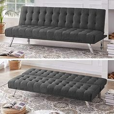 Grey Tufted Futon Sofa Bed