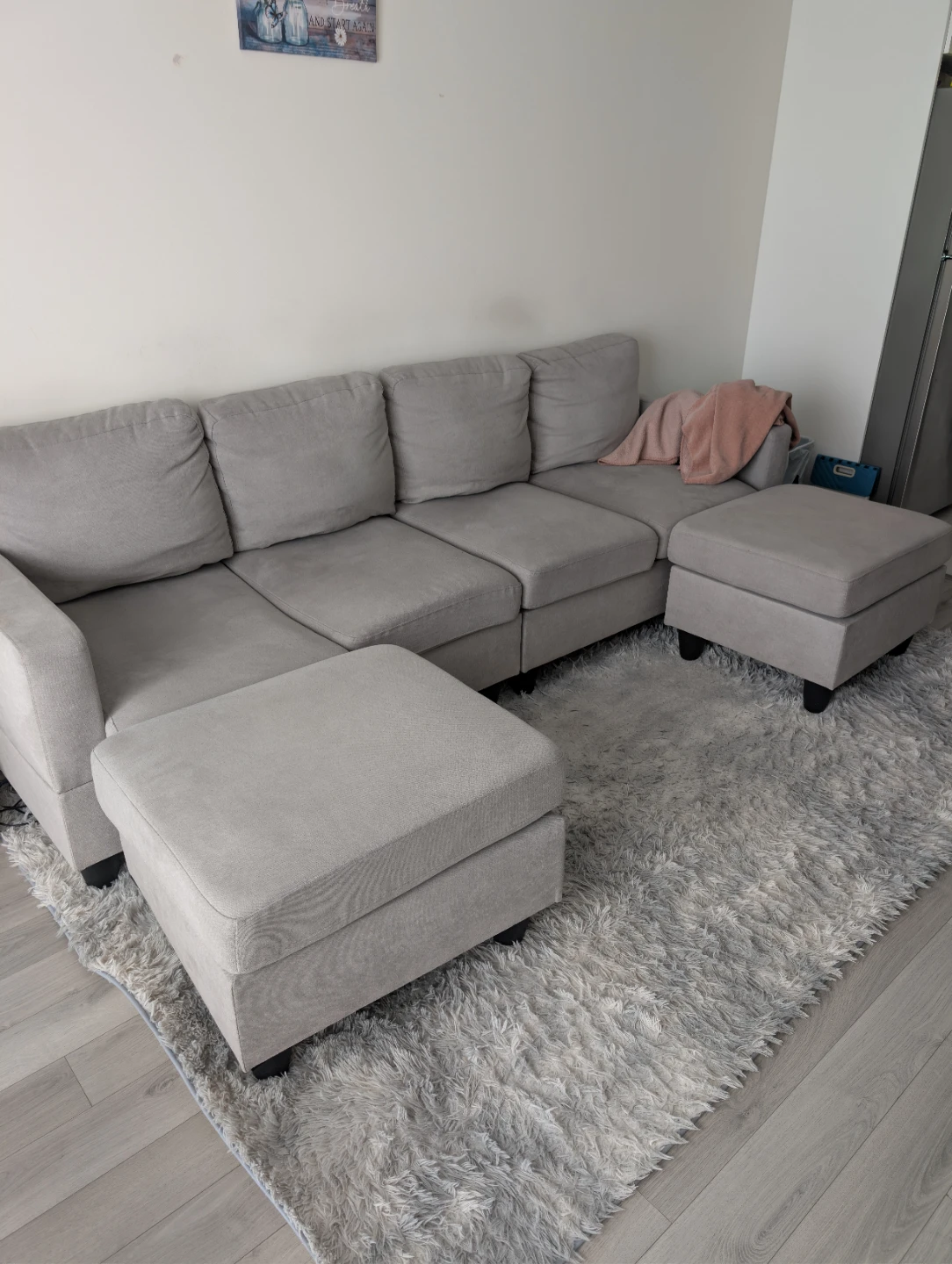 Grey Sectional Sofa with Ottomans