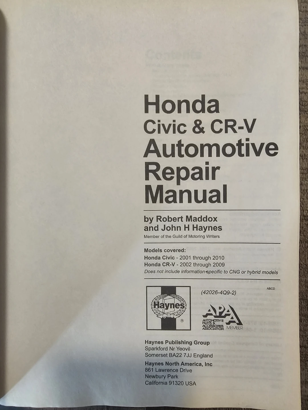 Honda Civic & CR-V Haynes Repair Manual (2001-2010) - photo 2