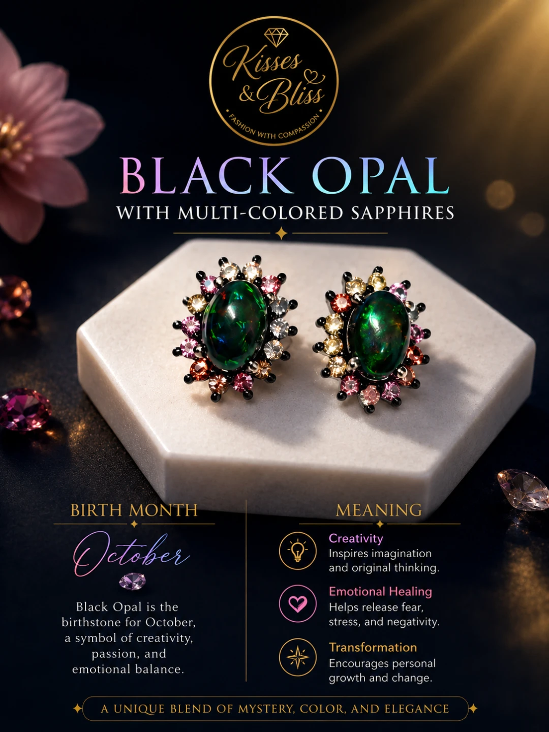 Kisses & Bliss Black Opal Earrings with Multi-Colored Sapphires