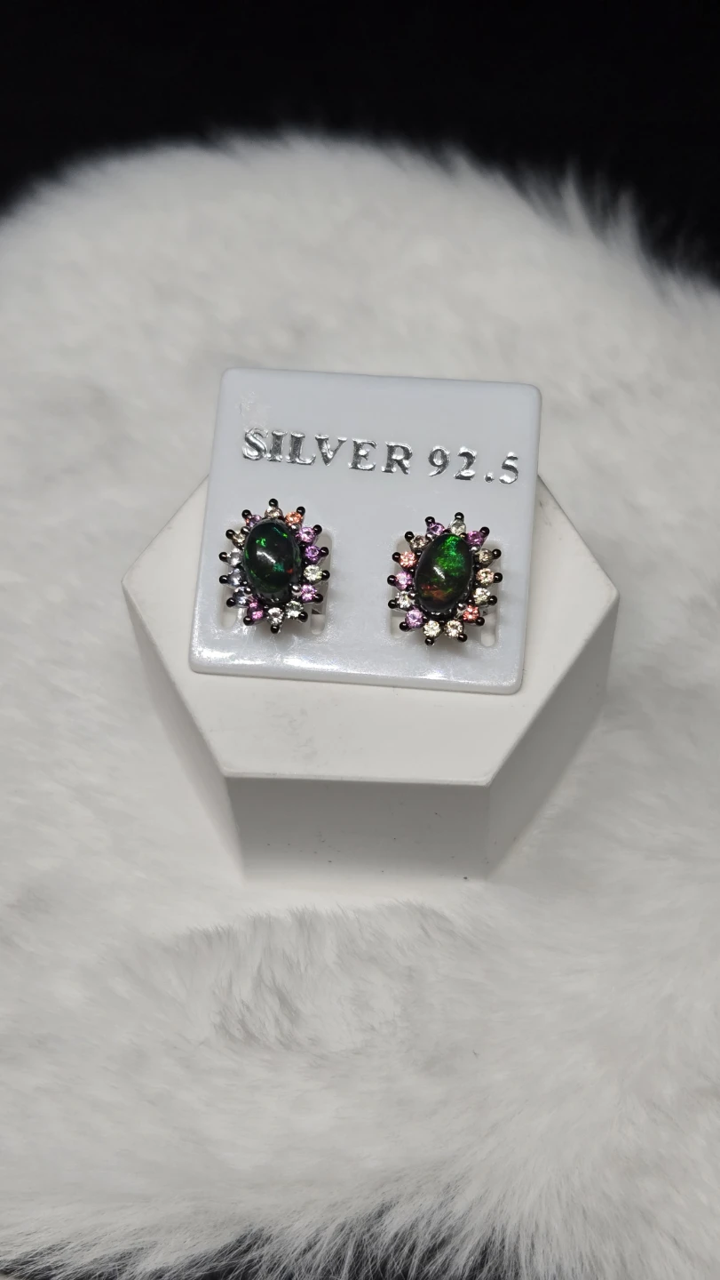 Kisses & Bliss Black Opal Earrings with Multi-Colored Sapphires - photo 2