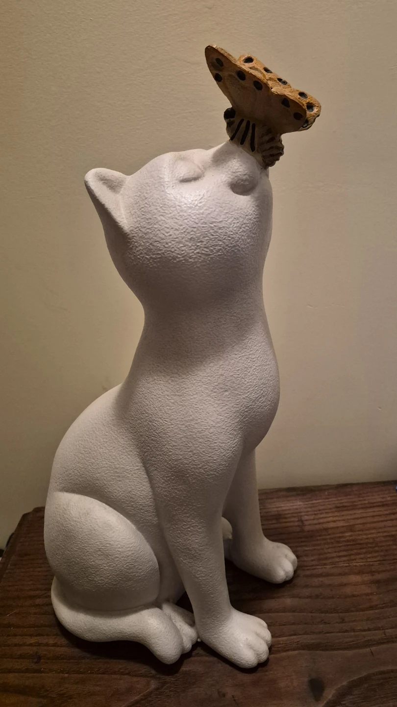 White Cat with Butterfly Accent