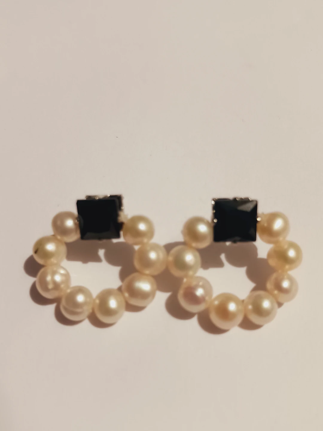 Genuine Freshwater Pearls Black Onyx  Hoops Earrings - photo 2
