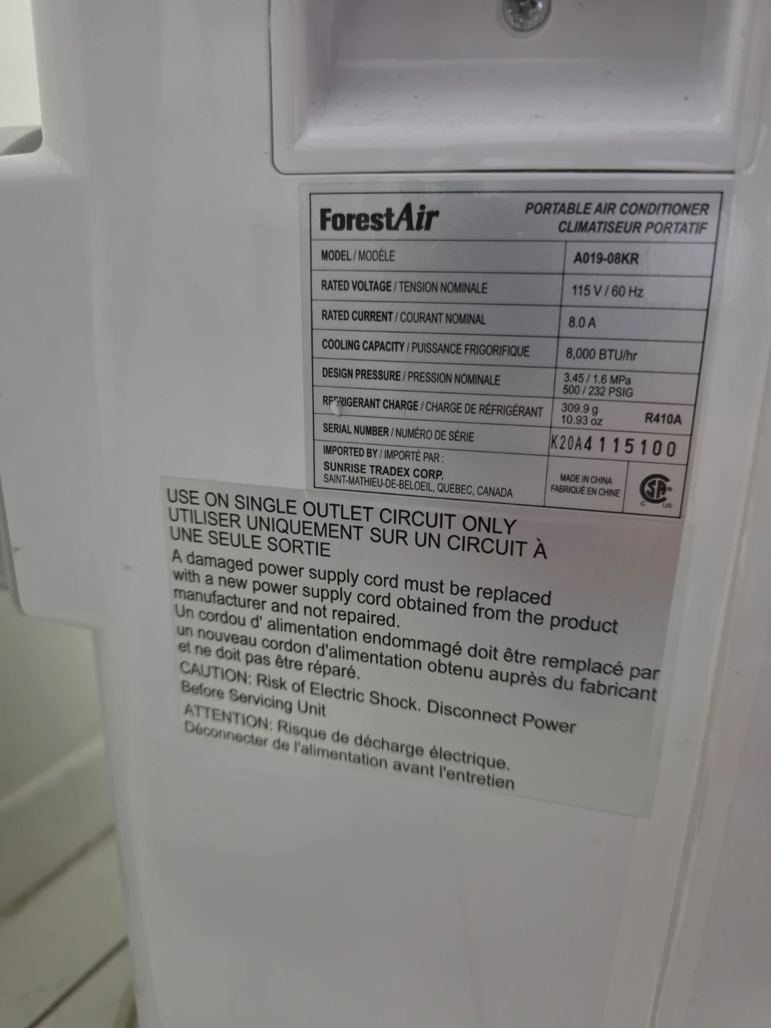 FORESTAIR PORTABLE A/C AIR CONDITIONER - photo 2