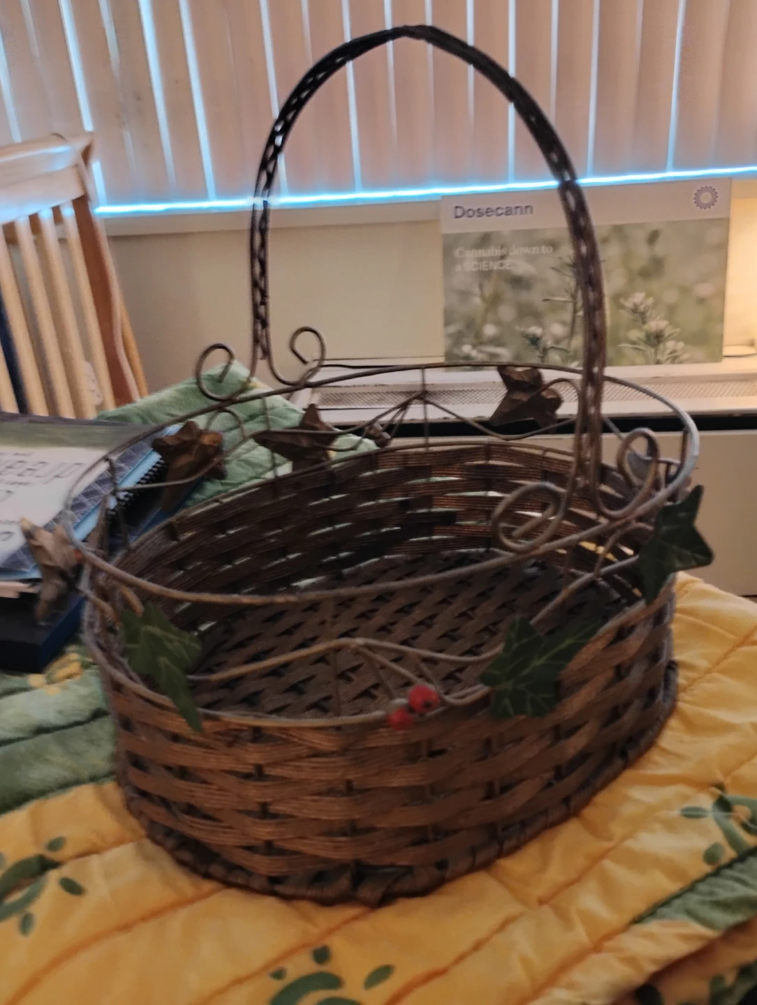 Woven Picnic Basket with Handle & Maple Leaves