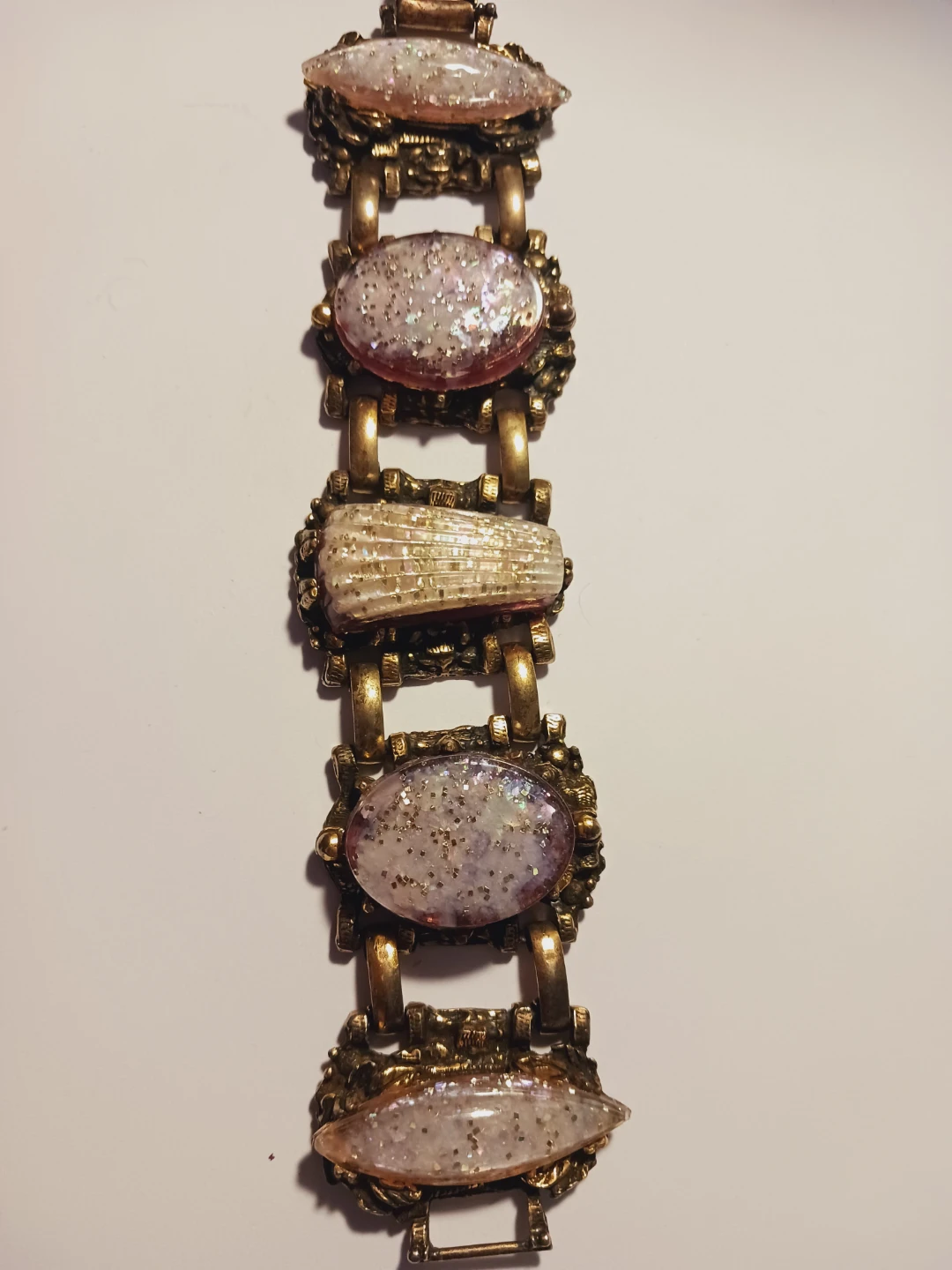 Vintage Chunky Bracelet with Glitter and Shell Accents
