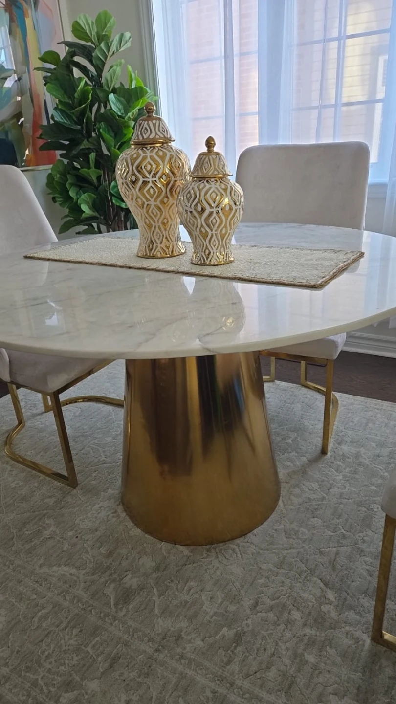 Round Marble Pedestal Dining Table with 4 Dining Chairs - photo 2