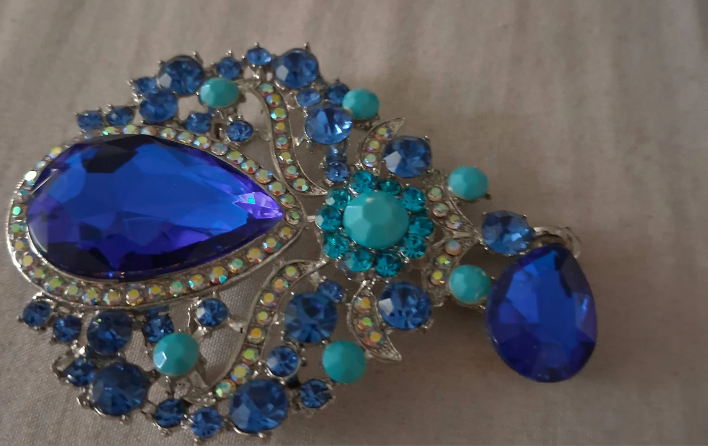 Sparkling Blue Gem Brooch with Dangle - photo 2
