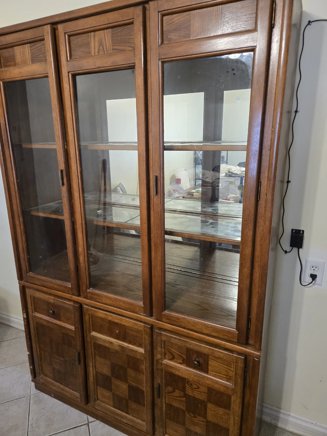Wooden Display Cabinet with Glass Doors