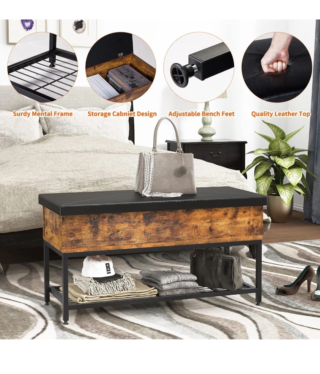 Entryway Storage Bench with Shoe Rack - photo 4