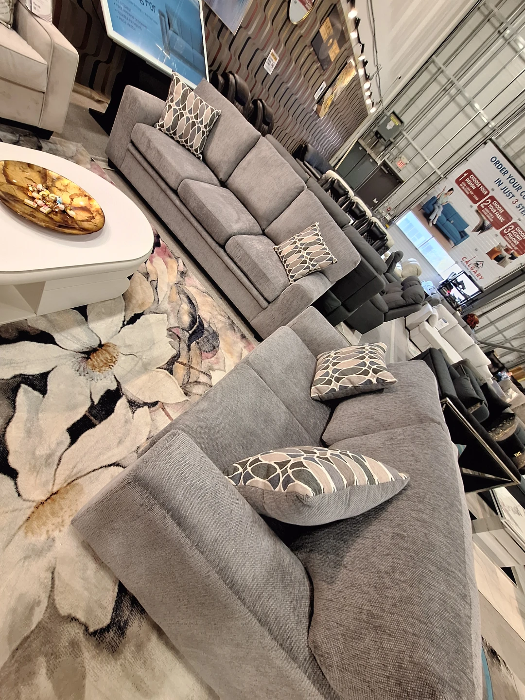 Grey Sectional Sofa with Accent Pillows