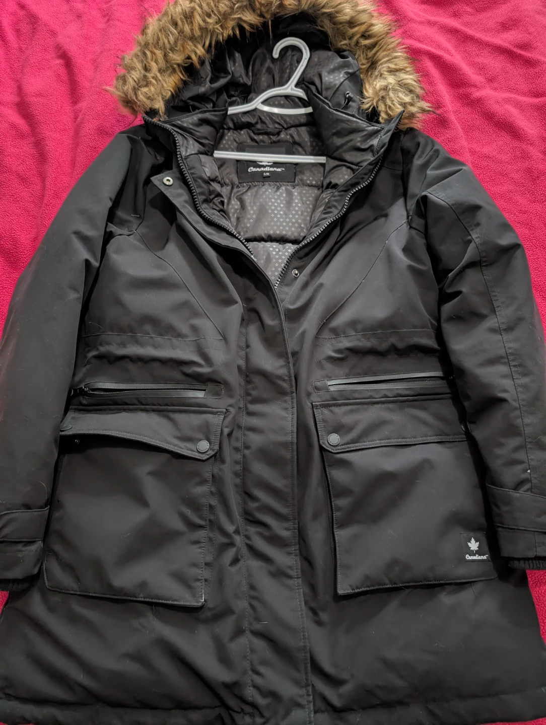 Canadiana Black Winter Parka Jacket - Size L/G