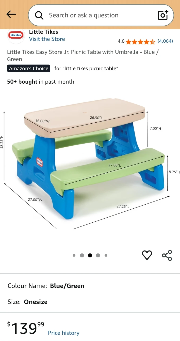 Little Tikes Jr Picnic Table Foldable - Blue/Green - photo 2