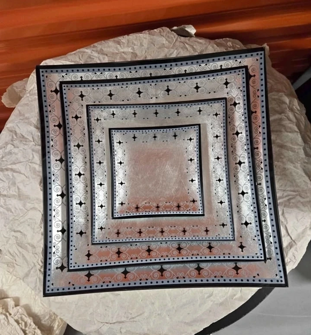 ✨ Vintage Metallic Silver & Copper Art Glass Platter Set