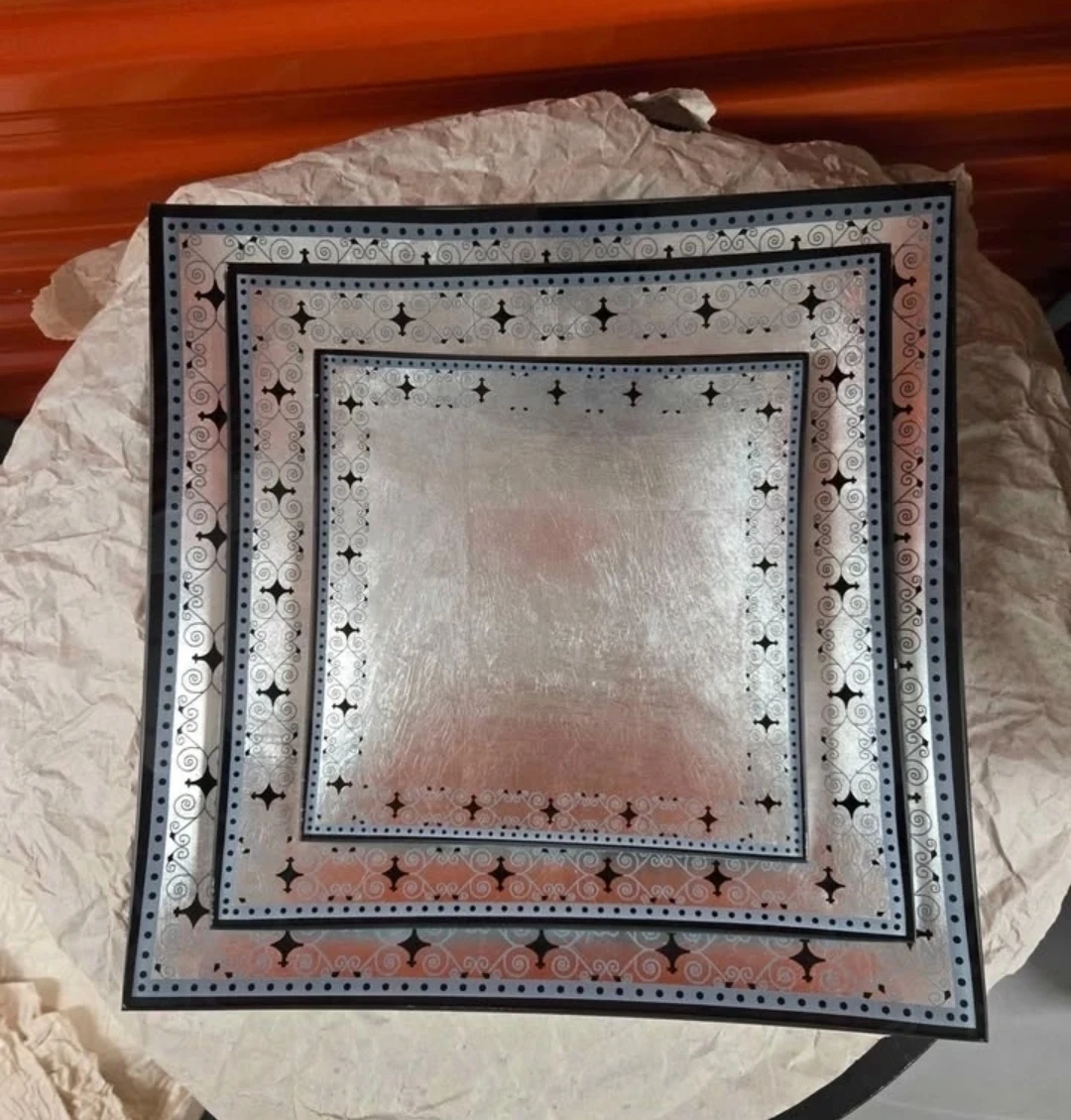 ✨ Vintage Metallic Silver & Copper Art Glass Platter Set - photo 2