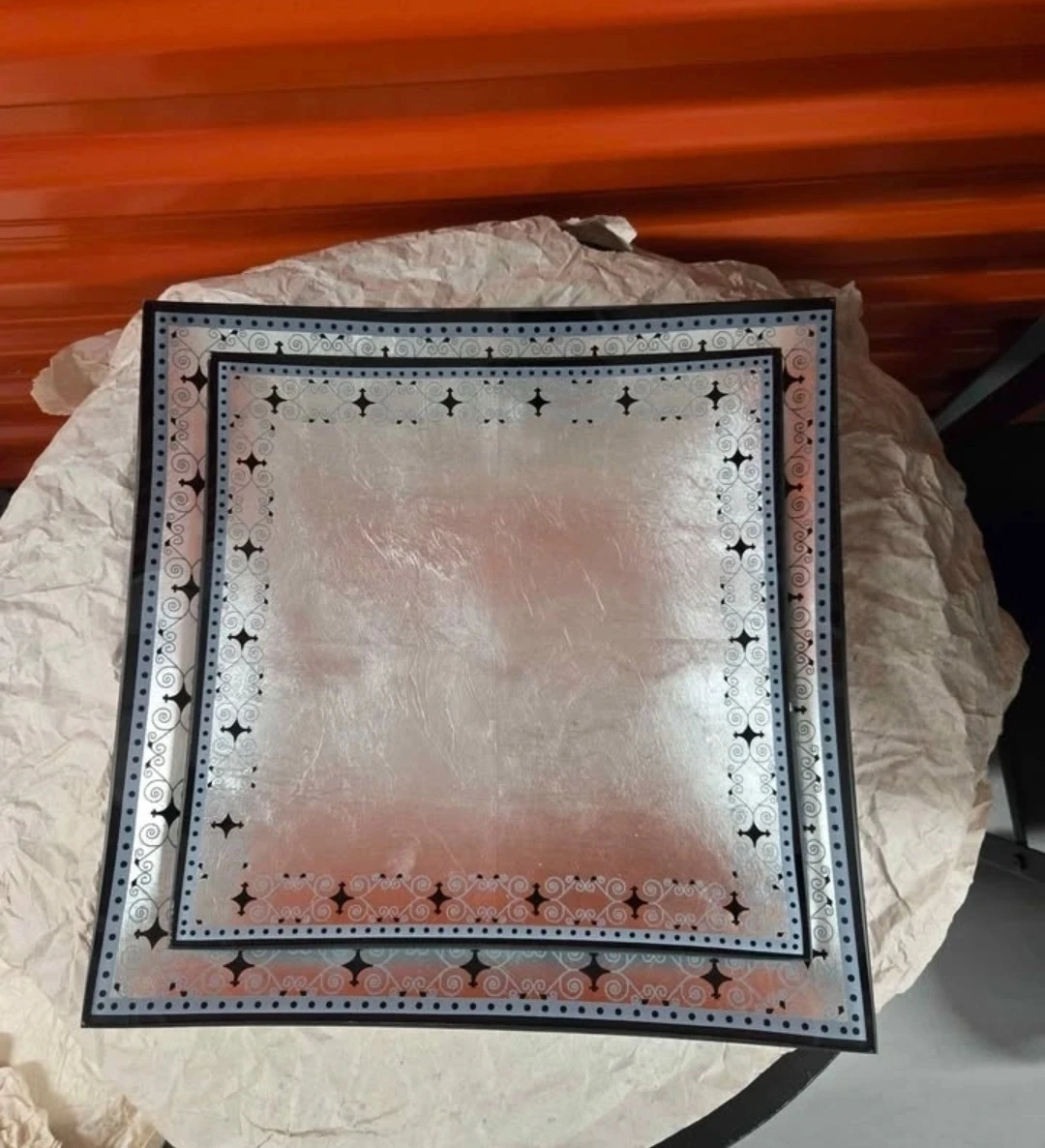 ✨ Vintage Metallic Silver & Copper Art Glass Platter Set - photo 3