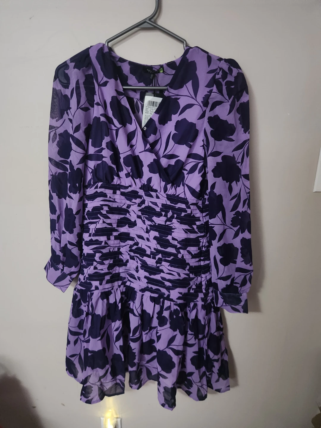 Purple Floral Ruched Dress