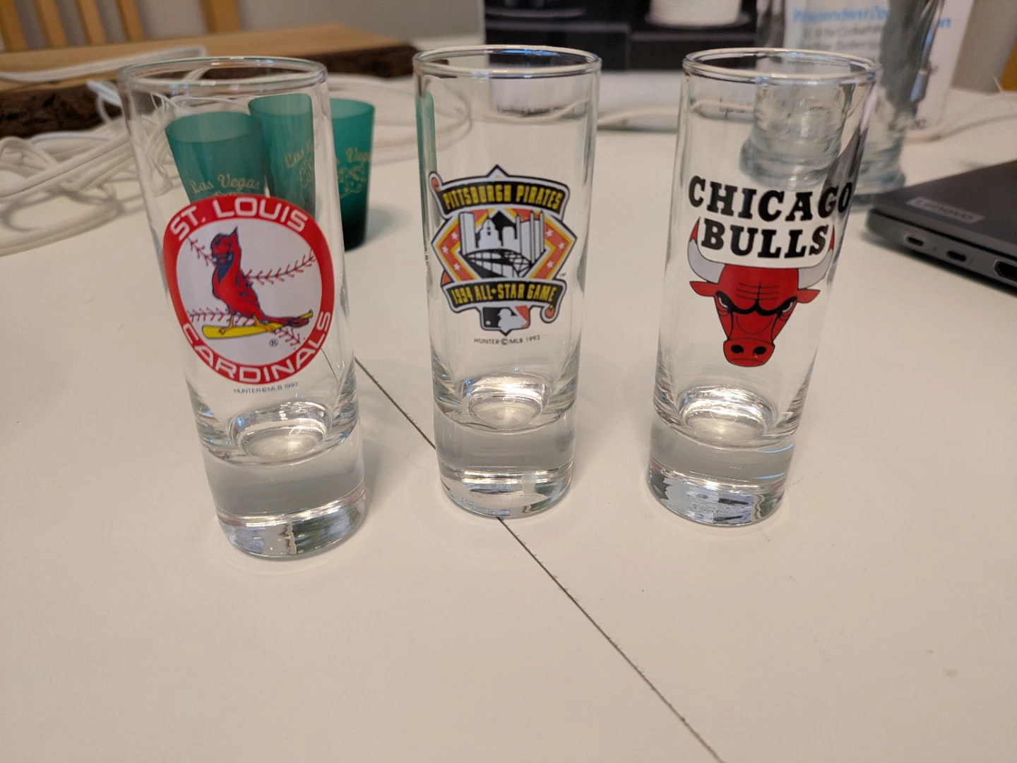 Set of 3 MLB & NBA Shot Glasses - Cardinals, Pirates, Bulls