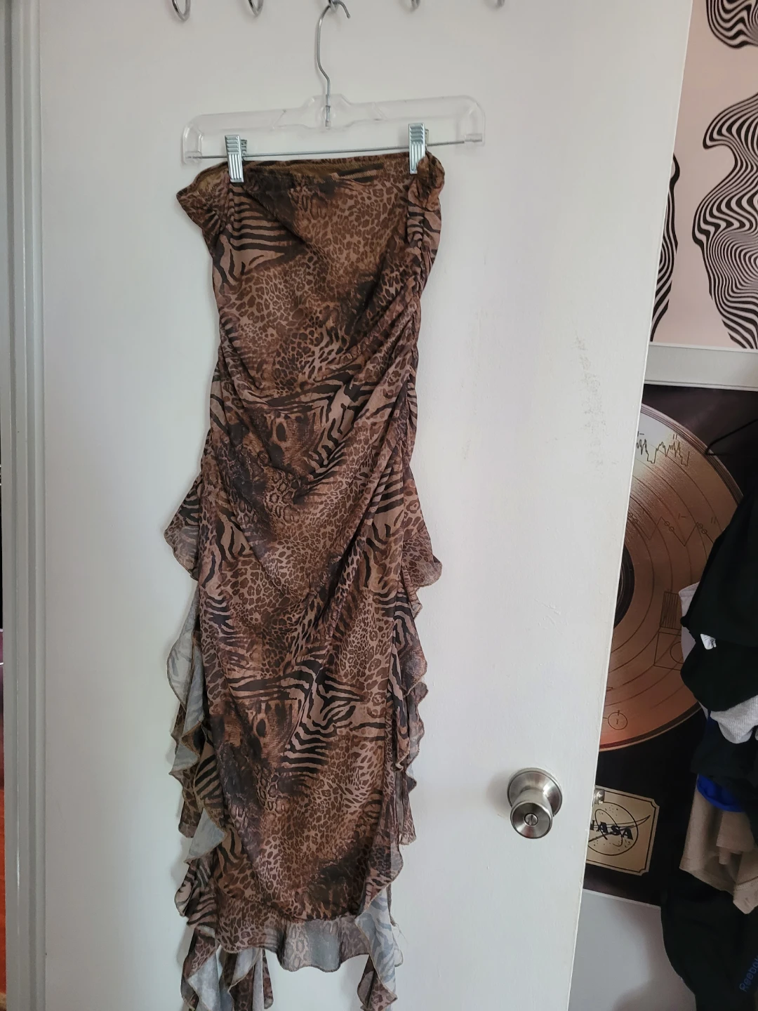 Strapless Ruched Sheer Animal Print Dress - photo 2
