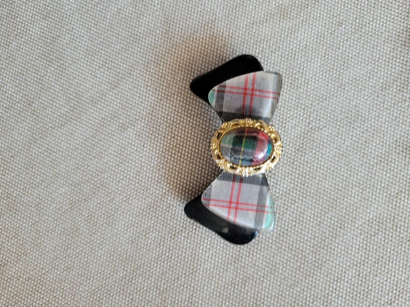 Tartan Bow Hair Clip with Gold Accent