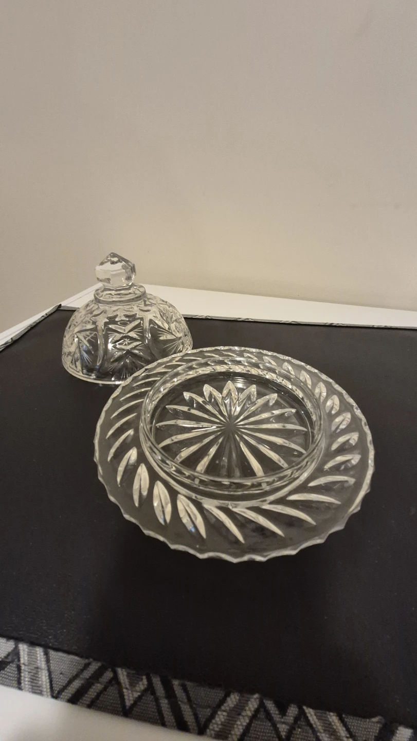 Polonia Hand Cut Lead Crystal Butter Dish - photo 2