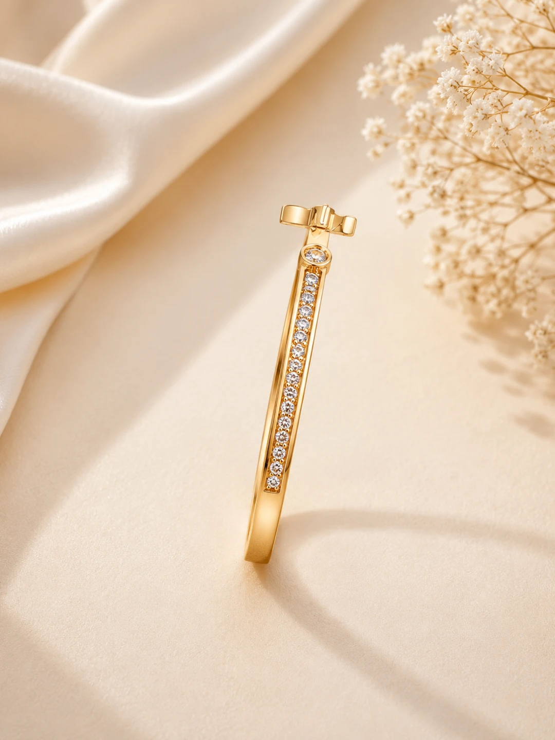 Gold Tone Bangle Bracelet with Crystal Embellishments - photo 2