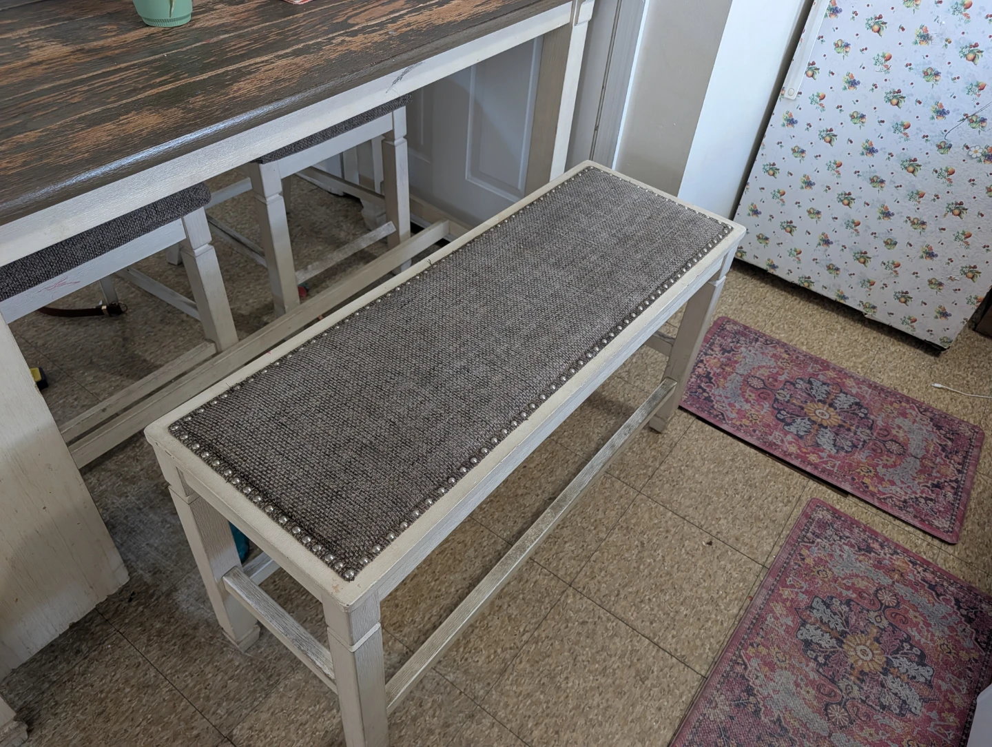 Upholstered Dining Bench with Studded Trim - photo 2