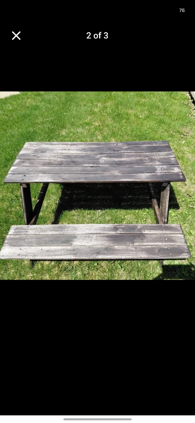Wooden Picnic Table with Attached Benches