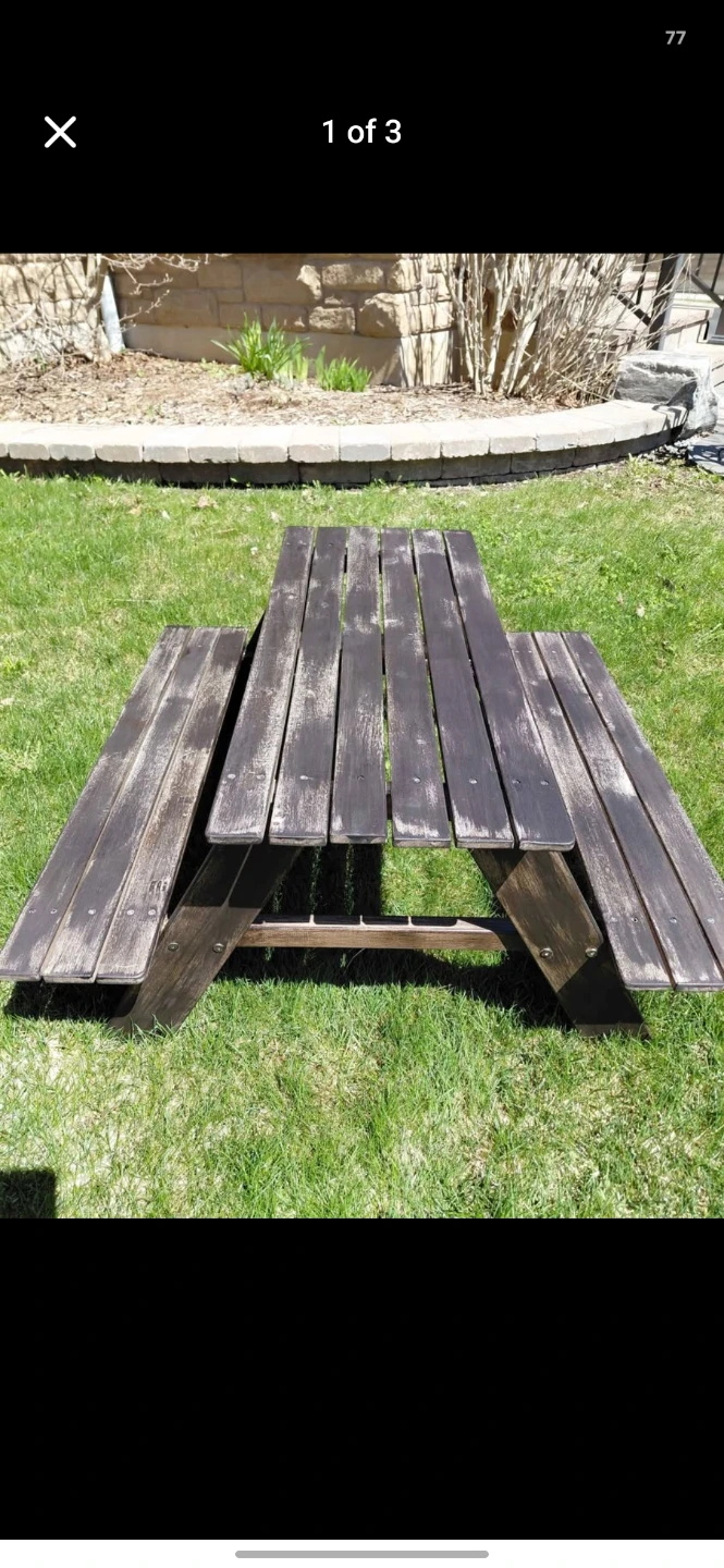 Wooden Picnic Table with Attached Benches - photo 2