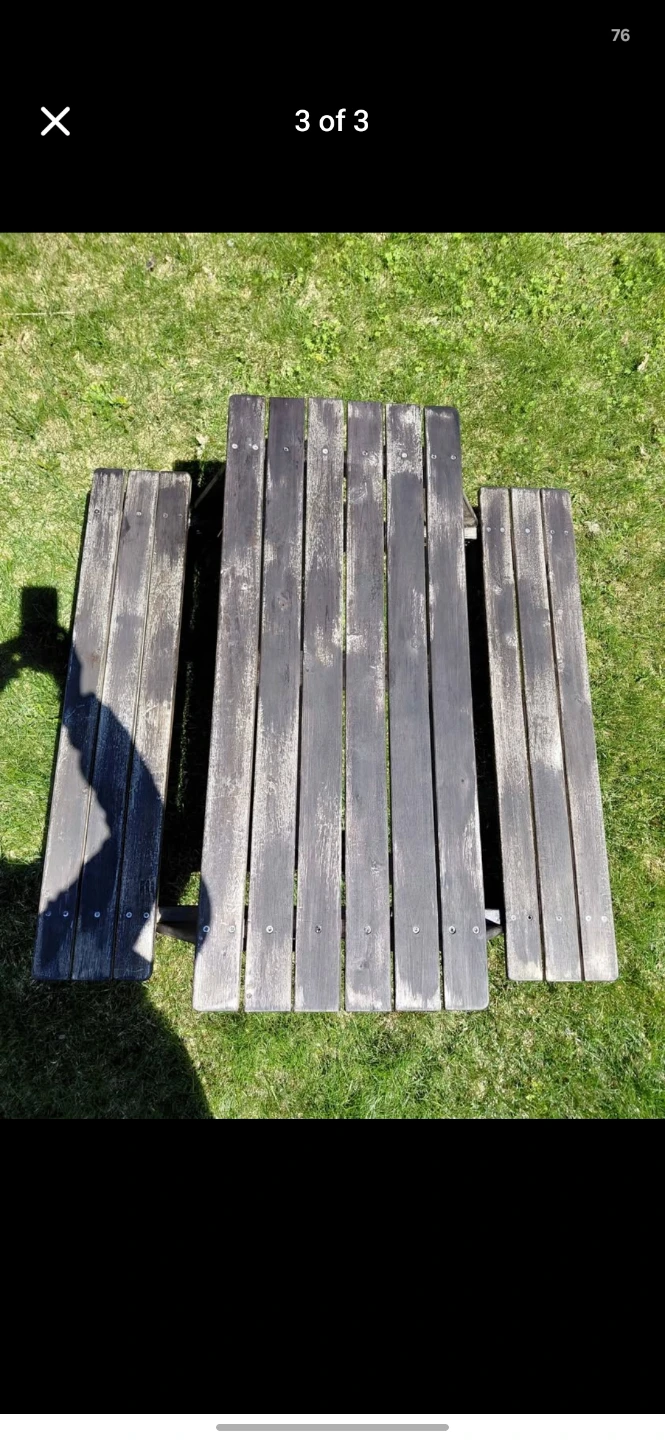 Wooden Picnic Table with Attached Benches - photo 3