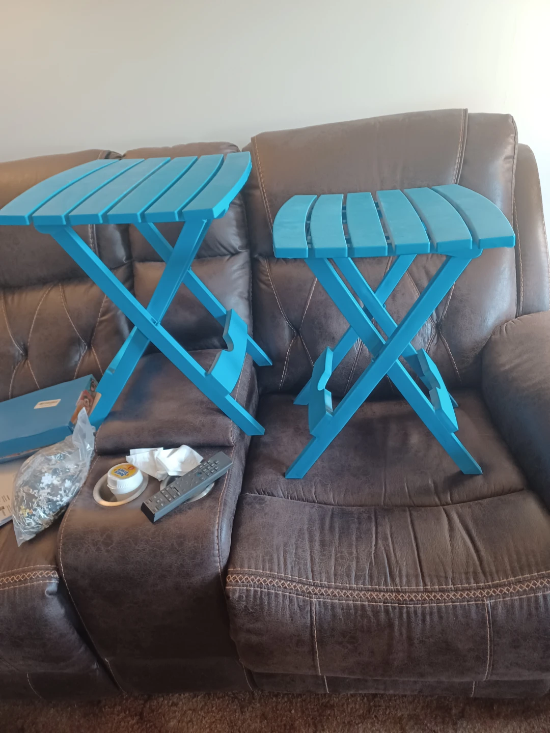 Blue Folding Side Tables (Set of 2)