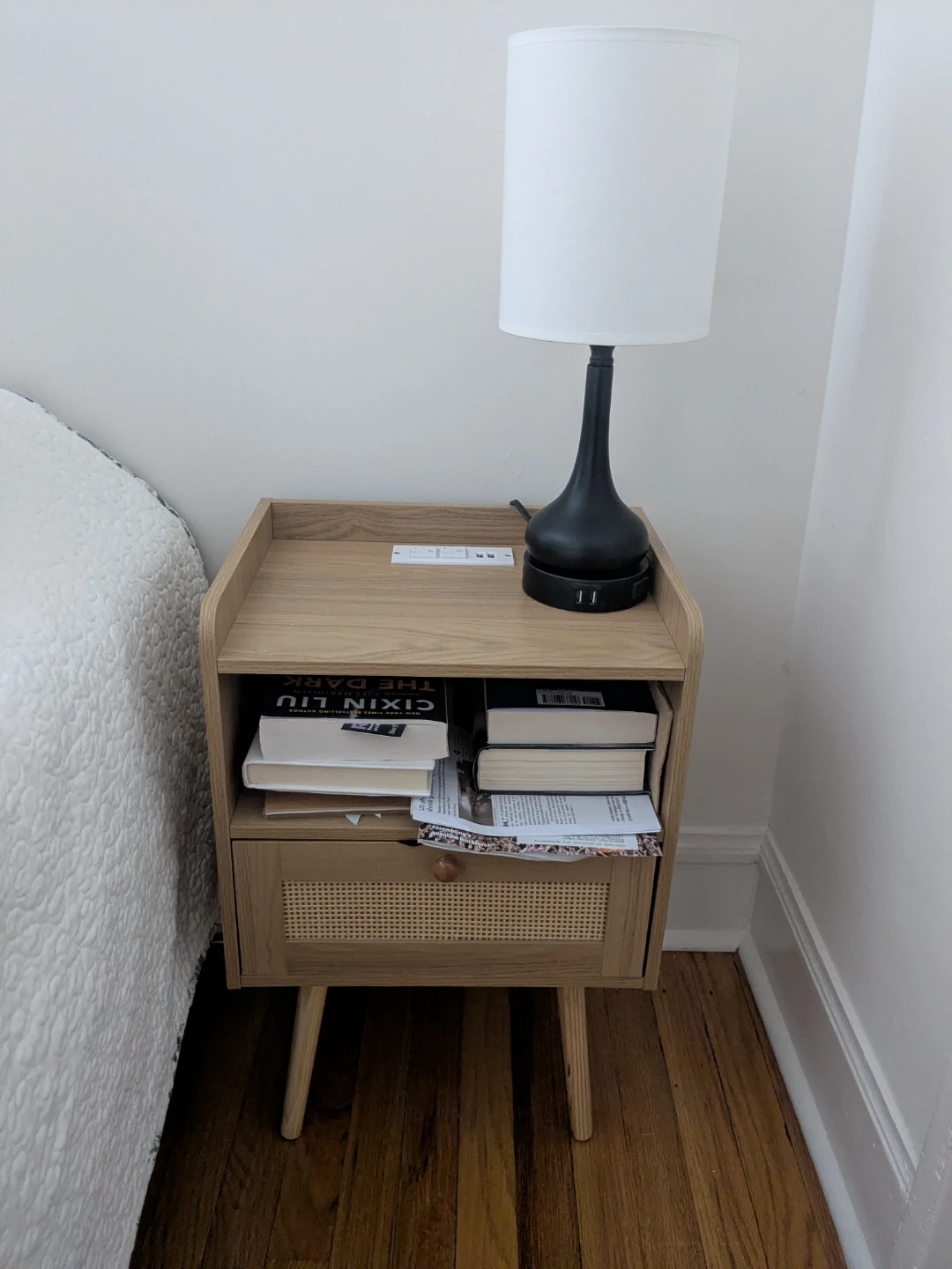 Wooden Nightstand with Charging Station