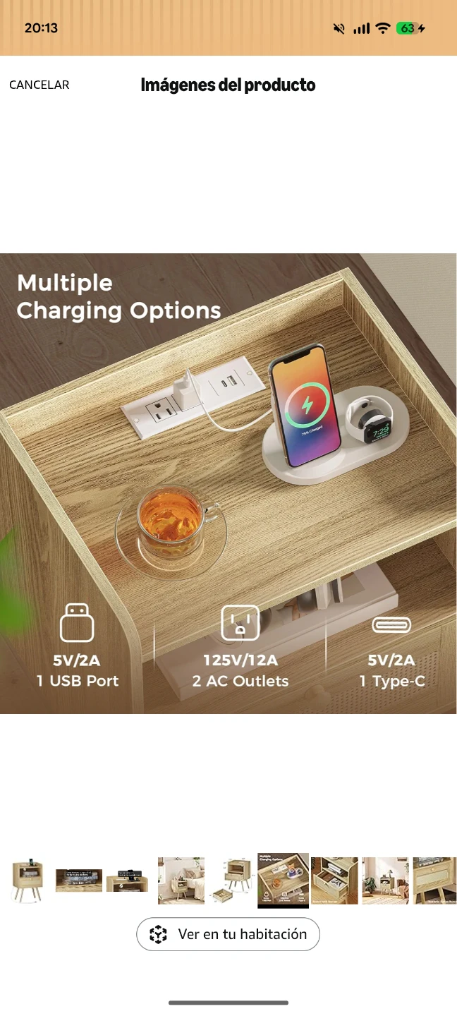 Wooden Nightstand with Charging Station - photo 3
