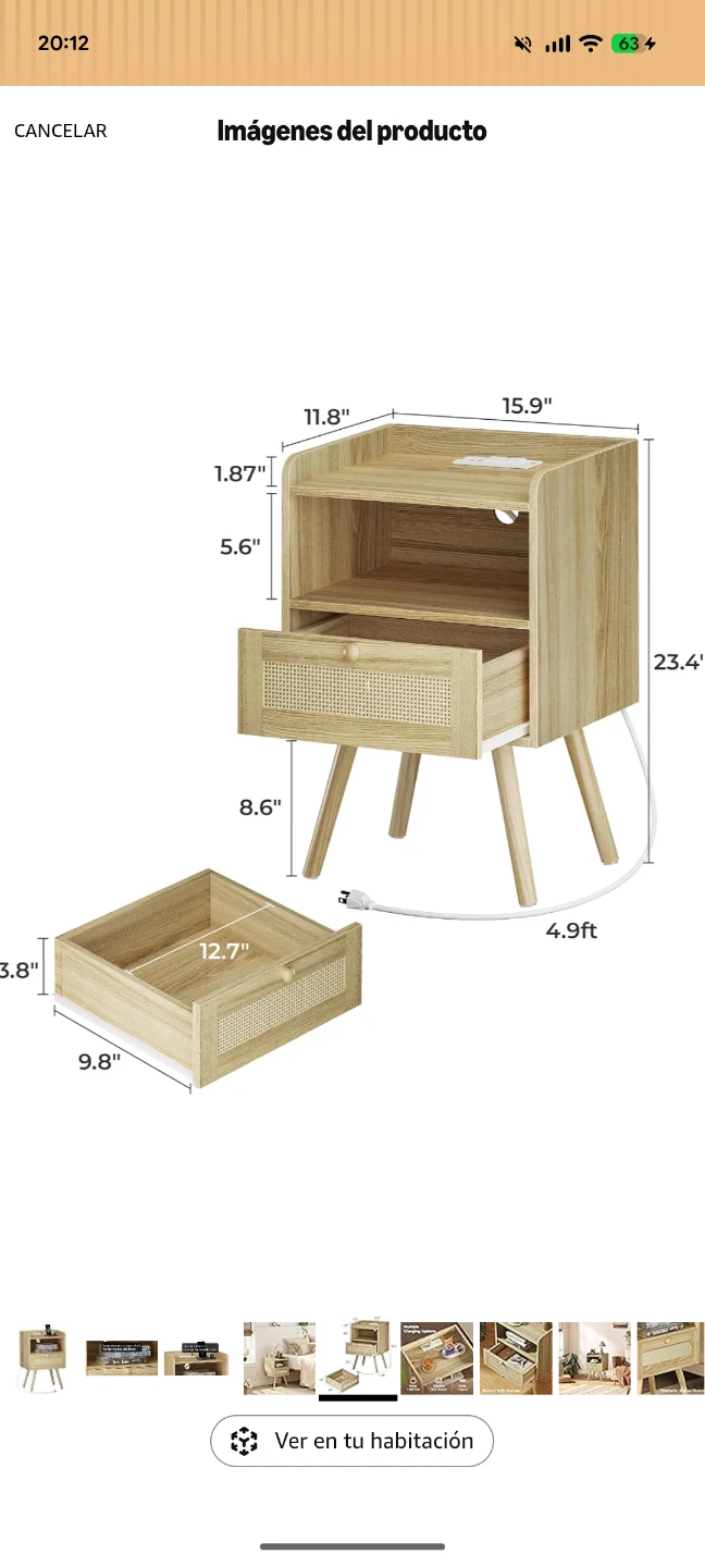 Wooden Nightstand with Charging Station - photo 4