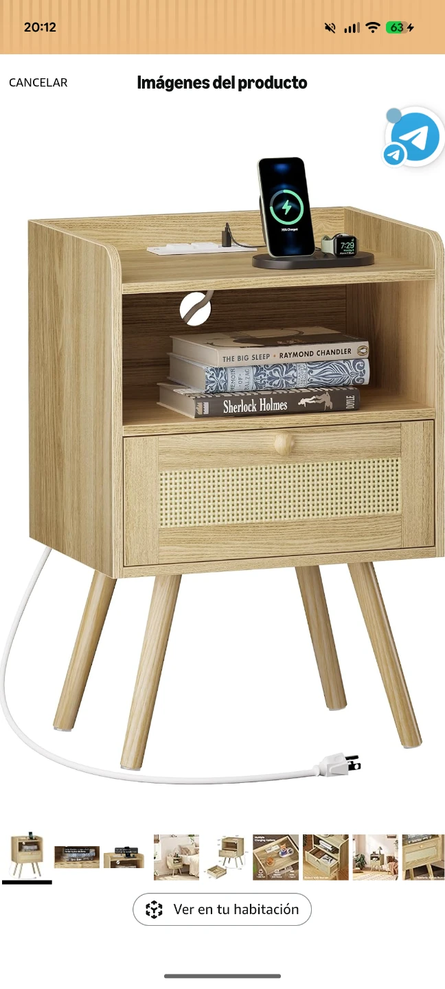 Wooden Nightstand with Charging Station - photo 5