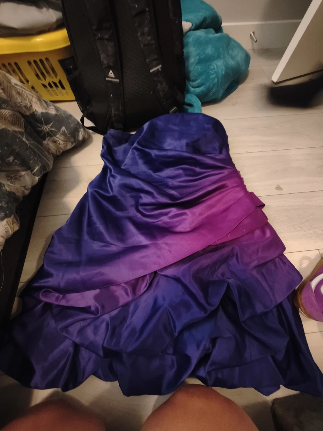 Purple and pink ombre ruffled strapless dress - photo 3
