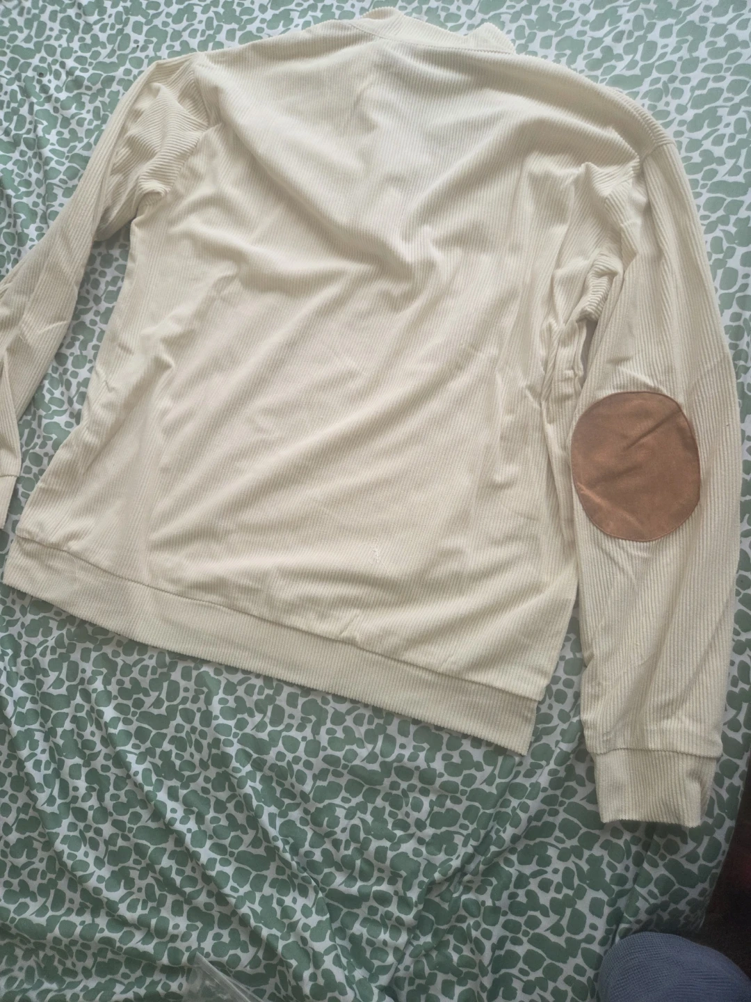 Cream Corduroy Pullover Shirt with Elbow Patches - photo 2