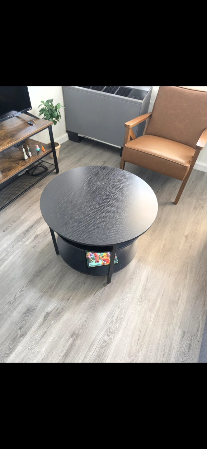 Lift-Top Round Coffee Table with Hidden Storage – $60