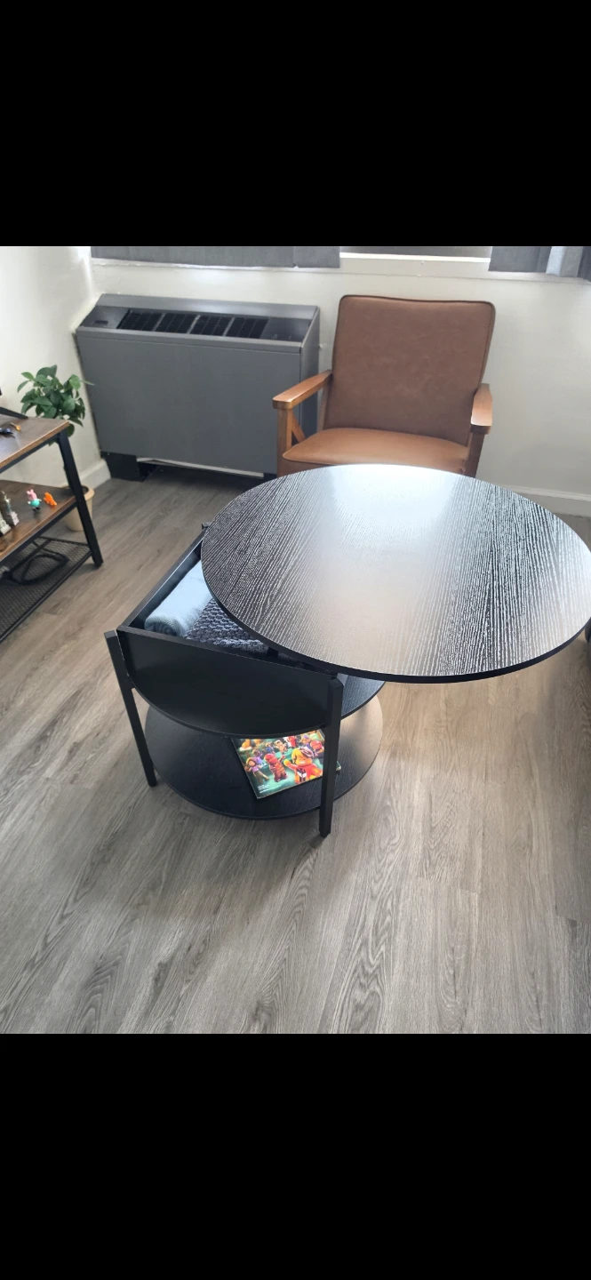 Lift-Top Round Coffee Table with Hidden Storage – $60 - photo 2