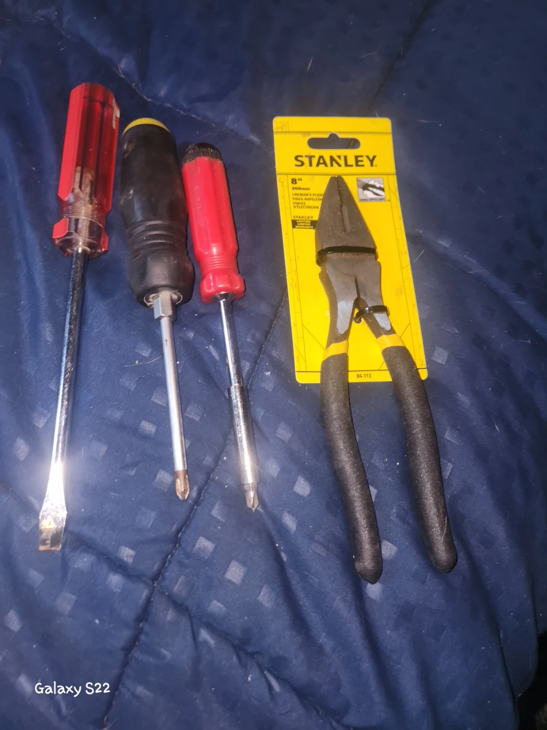 Stanley 8" Linesman Pliers and 3 Screwdrivers