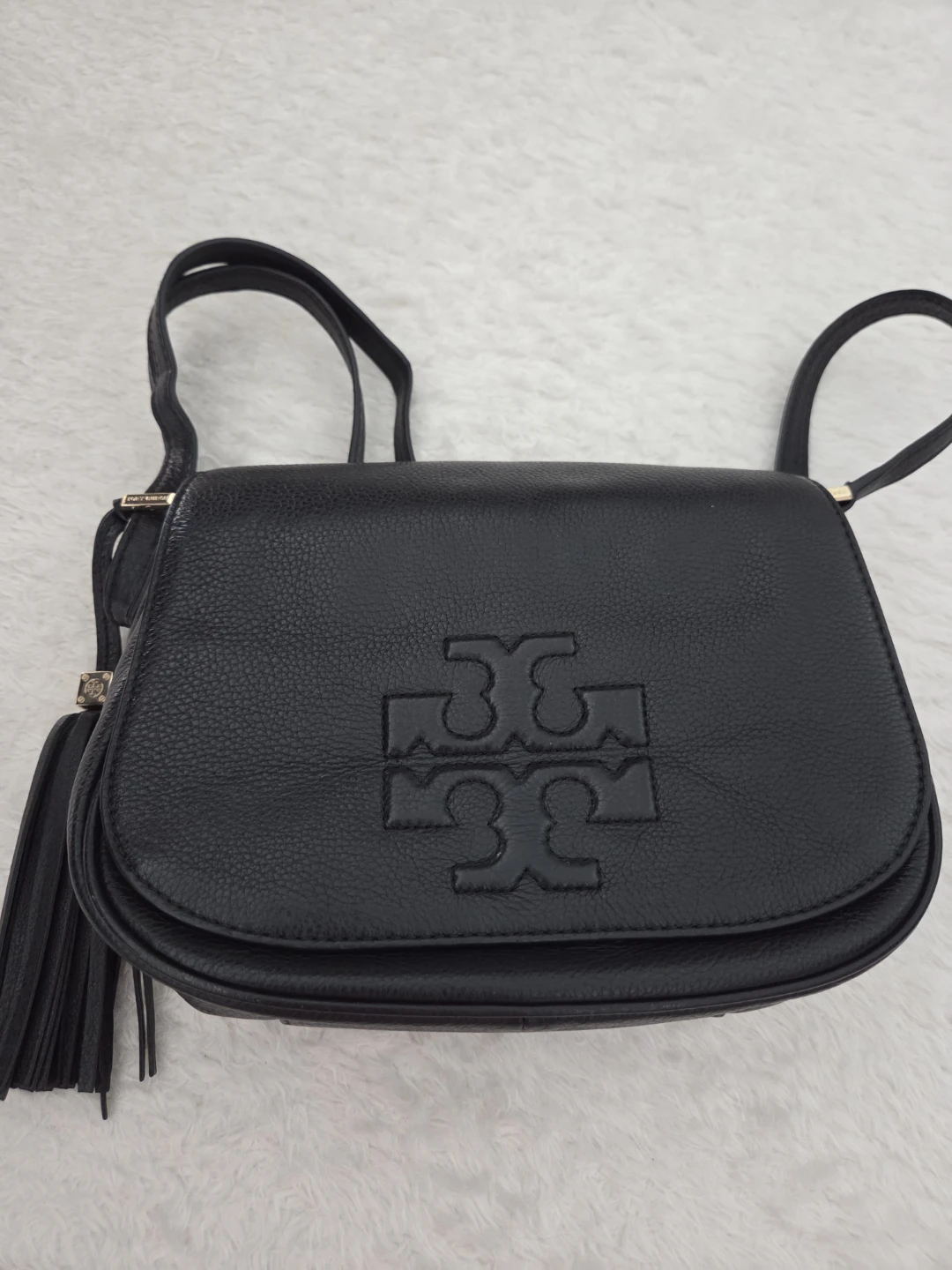 Tory Burch Black Leather Kira Chevron Small Flap Bag