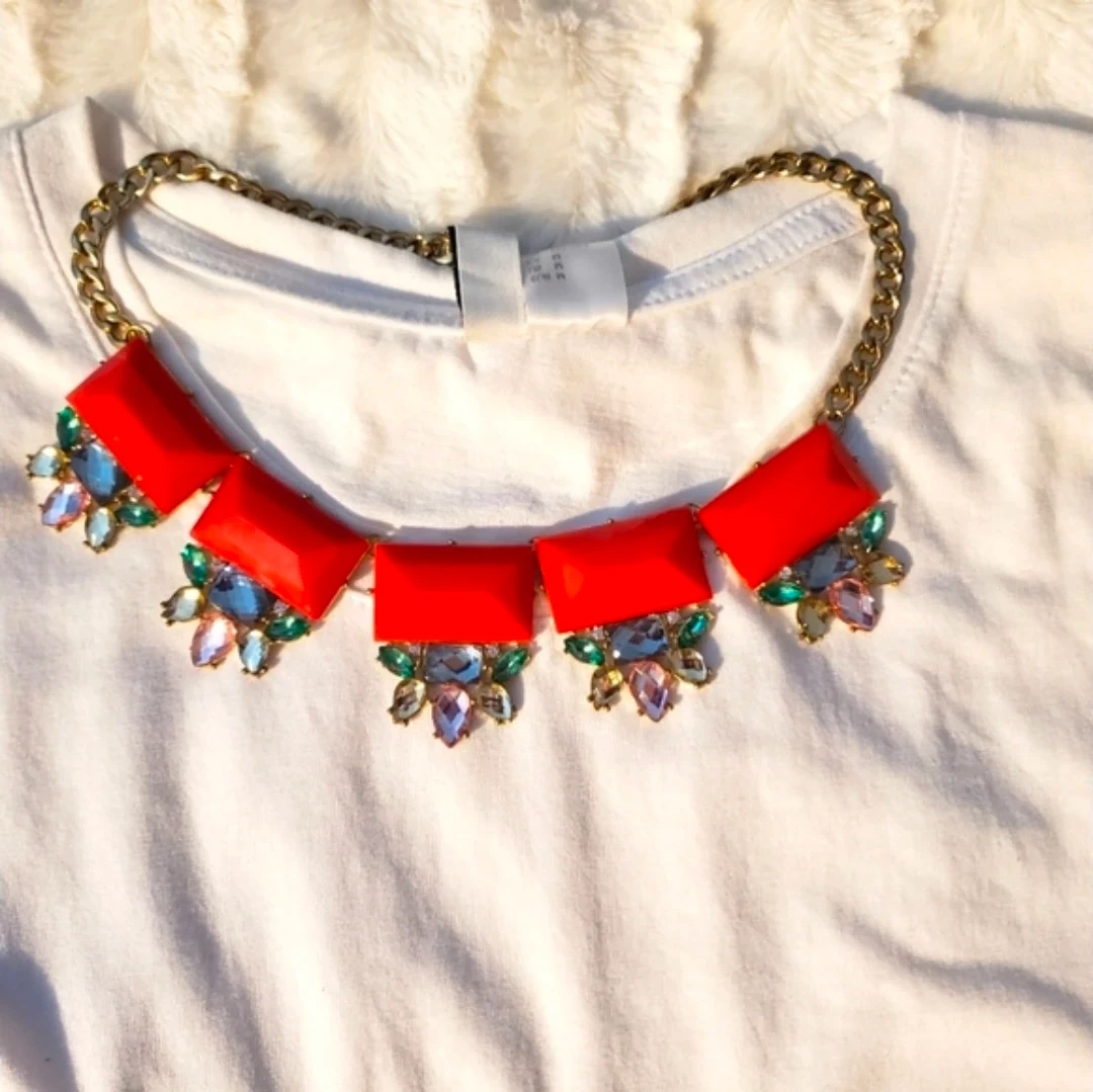Statement Necklace with Red and Blue Gems - photo 2