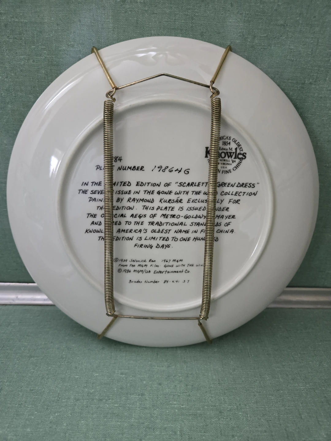 Knowles Gone With The Wind Collector Plate 1984 - photo 2