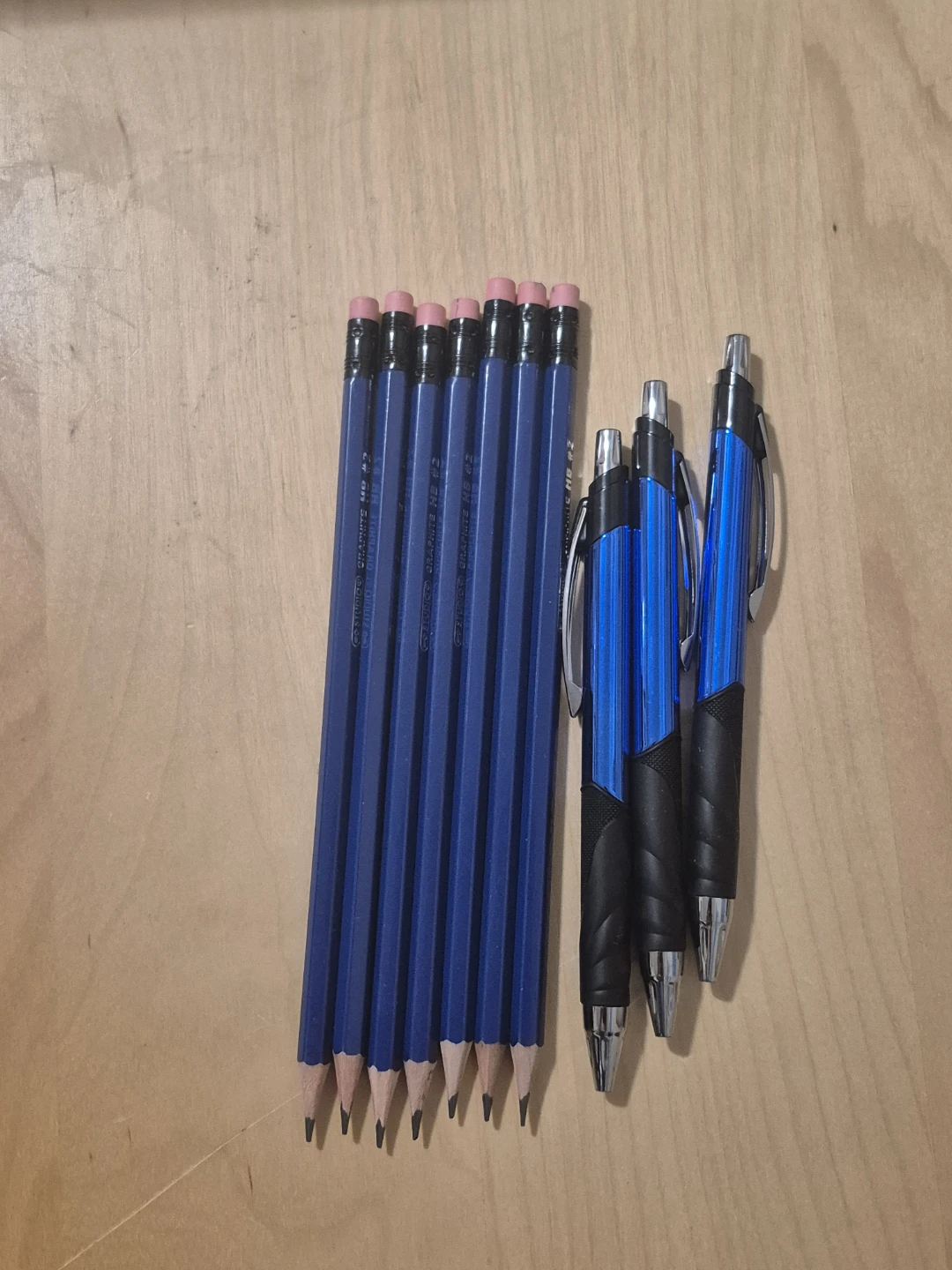 BN)7 Blue HB #2 Pencils & 3 Blue Ballpoint Pens